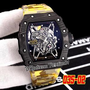 2022 Rafael Nadal NTPT Carbon Fiber Case Miyota Automatic Mens Watch Skeleton Dial Yellow Gray Camouflage Rubber Strap Watches Puretime01 E136-3502-F6