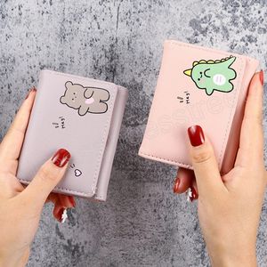Versão coreana da pequena carteira feminina Tri-Fold Print curta