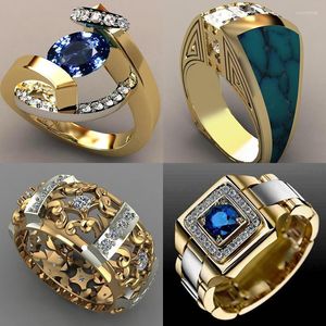 Обручальные кольца 2022 Голубое белое каменное кольцо -циркон мужчина Женщина из желтого золота
