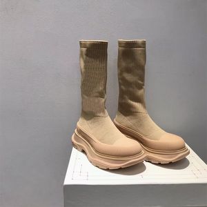 نساء على الجدران متماسكة فقي Slick Boot Boots Boots Black Boot Boot مضلعة جورب الجزء العلوي من أعلى الجورب مع مربع NO386