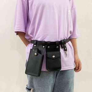 Peça feminina saco de cinto streetwear embalagem engraçada PU couro de couro de moto bolsas de cintura punk fêmea bolsa de telefonia crossbody saco de telefone j220705