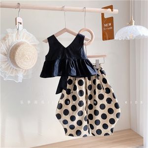 Girls Clothes Set Black Sleelvess Shirt and Dot Pants Toddler Girl Summer s Brand Outfits Children Clothing 220620