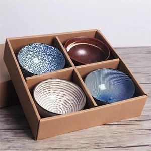 Set of 4 Japanese Traditional Ceramic Dinner Bowls 4.5inch 300ml Porcelain Rice Bowls with Gift Box Dinnerware Set Gift 220408