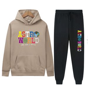 2 Pieces Sets ASTRO WORLD Tracksuit Suit Women Hooded Sweatshirt pants Pullover Hoodie SCOT Print Casual Men Clothes Sweapants 220715