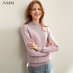 AMII 겨울 봄 솔리드 스웨터는 반 높이의 칼라 전체 소매 슬림 한 풀 오버 니트 스웨터 11920233 201223