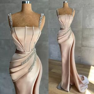 Chic Sheath Mermaid Prom Dresses 2022 Sexy Spaghetti Strap Sequins Pleats Long Formal Party Evening Gowns Vestidos BC10081
