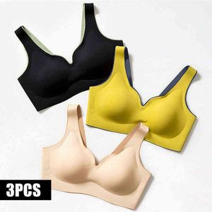 3pcs Seamless Bra Women Latex Underwear No Wire Push Up Brassiere Soft Breathable Sports Vest Shock-Proof Pad Bra Crop Top T220726