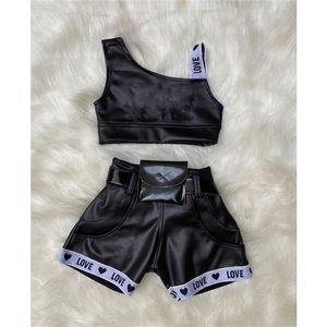 Focusnorm 0 5y Fashion Summer Girls Sets 2pcs One Plouds Love Letter Letters Tops Shorts с Bag PU Leather Clothing 220620