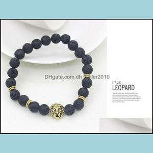 Charm Bracelets Wholesale Antique Lion Head Bracelet Black Lava Stone Beaded For Men Women Pseras Hombre Drop Delivery 20 Dhseller2010 Dhlrs