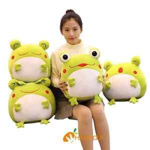 Cm Emotional Green Frog Cuddle Down Cotton Stuffed Squishy Animal Functional Pillow Flannel Blanket Hands Warm Gift J220704