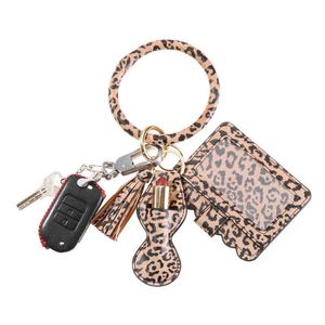 女性の女の子のためのトレンディキーホルダーカードバッグLeopardスネークウォレットPUレザータッセルファッションブレスレットキーホルダージュエリーギフトAA220318