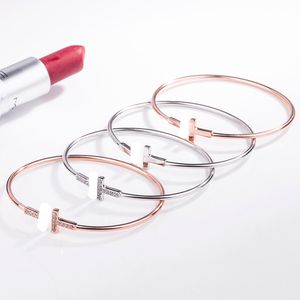 Doppia T Bracciale Donna Acciaio Inossidabile Coppia Bangle Donna Europea e Americana Popolare Acciaio Inossidabile Oro Rosa Marea Rossa Netta