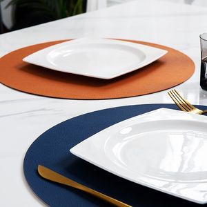 PU Leather Placemat Round Non-Slip Heat Insulation Tableware Pad Modern Simple Waterproof Oilproof Home Dining Table Mat W220406