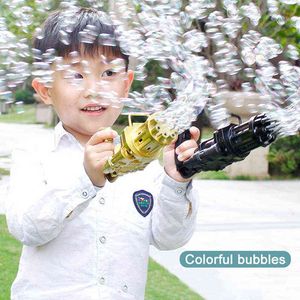 1pc Kids Gatling Bubble Gun Toys Summer Automatic Soap Mater Fubble Machine للأطفال الصغار في الهواء الطلق فقاعة الزفاف Y220725