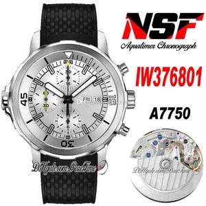 NSF Aquatimer IW3768 ETA A7750 Automatic Chronograph Mens Watch 44mm Steel Case White Yellow Dial Stick Markers Black Rubber Strap Super Edition Puretime A1