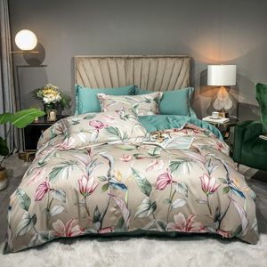 Luxury Egyptian Cotton Duvet Cover Set Queen King Vibrant Flower Tree Leaves Print Bedding Set with Zipper Bed Sheet Pillowcases 220813