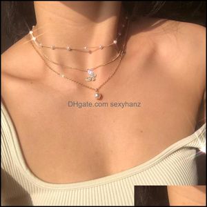 Pendant Necklaces Pendants Jewelry 2021 Fashion Chain Butterfly Gold Color Imitation Pearl Necklace Choker Jewel Dhcqo