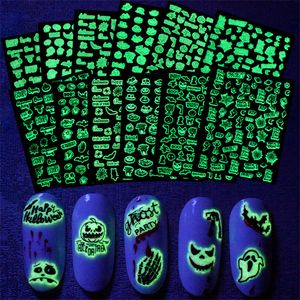 Halloween-Nagelaufkleber, 3D, leuchtend, selbstklebend, Totenkopf, Geist, Kürbis, Spinne, Fledermaus, Nagelkunst-Dekoration