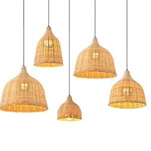 Подвесные лампы в сельском стиле ручной работы бамбука бамбука роттаны ткацкие светодиодные светодиоды