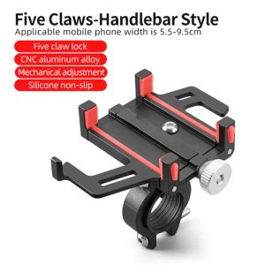 Mountain Bike Phone Holder Aluminium Motorcykel Electric Bicycle Car Smartphone Eloy Bracket Five Claws Mechanical Cellphone Mount Stand för iPhone Samsung LG