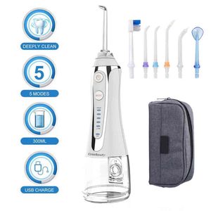 5 Modes Oral Irrigator 300ml Portable Water Dental Flosser Teeth Cleaner USB Rechargeable with Travel Bag 220601