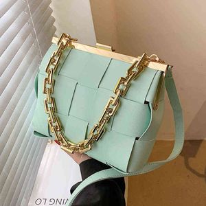 Vintage Weave Tote Bags Chain Crossbody Bag 2022 Fashion New High Quality PU Leather Women Designer Borsa a tracolla da viaggio G220426