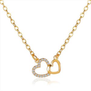 Anhänger Halsketten Romantische Doppel Herz Liebe Halskette Für Frauen Gold Silber Farbe Schlüsselbein Kette Valentinstag Schmuck GeschenkAnhänger