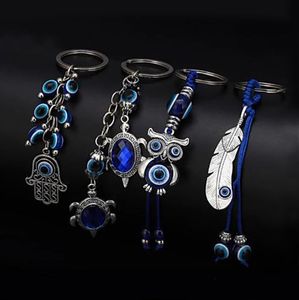 Handmade Woved Animal Key Rings Feather Butterfly Evil Eyes Keychain Owl Elephant Key Chain Glass Turkish Blue Eye Pendant Hamsa Keychain