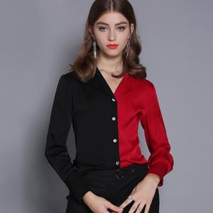 Women's Blouses & Shirts Black Red Silk Blouse 5xl Casual Office Women's And Tops Ladies Summer Haute 2022 Fashion Top Slim Fit Designer