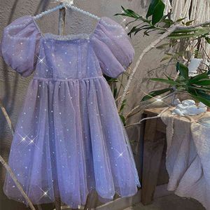 Summer Dress for Girls Star Sequin Tulle Kids Birthday Clothes Wedding Princess Party Gown Puffy Children Casual Dress 3 6 8Yrs G220428
