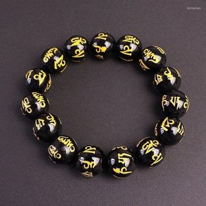 Beaded Strands Fengshui Six Word Proverbs Real Obsidian Beads Bracelet Charms Women Men Lucky Wealth For Couple Gift Trendy Jewelry Lars22