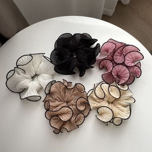 Korean Fashion Simple Pleated Agaric Edge Mesh Large Scrunchies Sweet For Temperament Girls High Quality Elastic Hair Rope