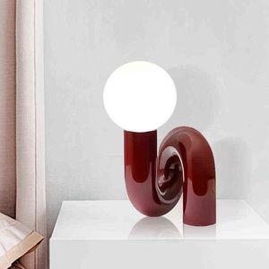 Nowa żywica czerwona niebieska lampa stołowa led szklana kula sypialnia nocna lampka na biurko pokój dziecięcy projektant Model pokój wystrój domu H220423