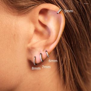 Stud Aide Sterling Silver Clear Zircon Pave Gun black Color Hoop Earrings For Women mm Circle Piercing Ear Bone Buck JewelryStud Effi