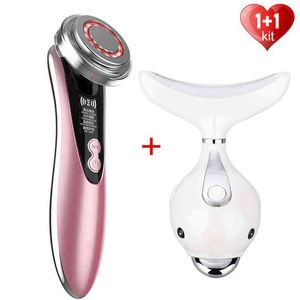 RF&EMS lifting Beauty LED Photon Face Instrument+3 Color Led Facial Neck Massager Lifting Tool Heating Wrinkle Removal 220516