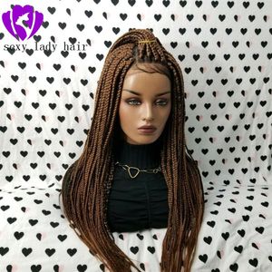 Wholesale medium brown wigs for sale - Group buy Long medium brown color braided full Lace Front Wig Braided Box Braids Wig With Baby Hair jumbo braids Wigs For Black Women263b