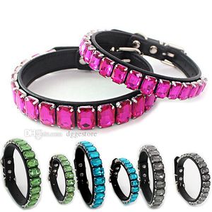 Crystal Dog Collars smycken bling ädelsten läder hund krage för små medelstora hundar tecup valp chihuahua Yorkie fransk bulldogg bröllop födelsedag röd L B146