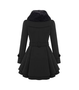 Womens Blends Vintage Woolen Coat Double Buckle Trench Coats Lady Fur Collar Peacoat Winter Coat Jackets Outwear Plus Size 5XL