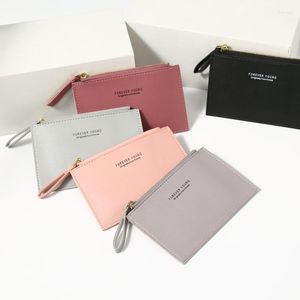 Card Holders 1Pcs Men's Women's PU Zipper Cash ID Holder Pure Color Mini Business Case Name Holiday GiftCard