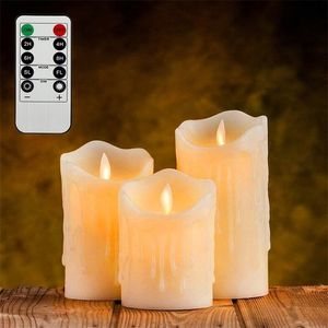 3 PCs flackerne flammenlose Säule LED -Kerze mit abgelegenem Nachtlicht LED Wachs Licht Osterkerzen Hochzeit Dekoration Beleuchtung 220510