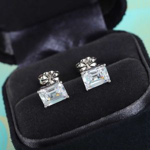 S925 silver charm rectangle shape stud earring with sparkly diamond have velet bag PS4326A