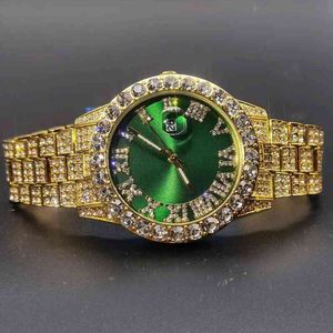 Missfox Green Dial Diamond Wristwatch Man Luxury Classic Style Men's Watch Young Outdoor Hiphop Quartz Male Watch Fashion