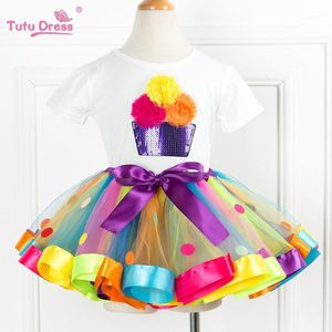 Atacado-2022 Chegar Verão Meninas Conjuntos de roupas dos desenhos animados T-shirts + Tutu Skirt Vestido 2pcs Roupas por 2-12 anos