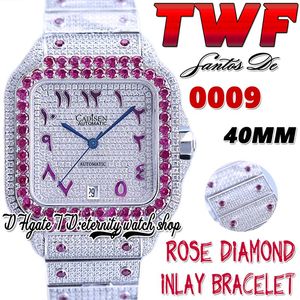 Twf tw0009 Japão miyota resenhe automática rosa diamantes grandes moldura totalmente gelada diamam marcadores árabes de bracelete inoxidável super edição eternity watches