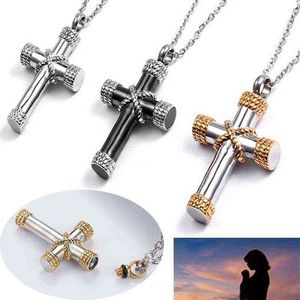 Rope Winding Cross Urn Pendant Necklace Memorial Jewelry Lord Prayer Cross Ash Halsband Y220523