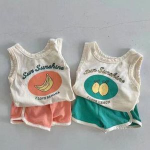 Giyim setleri moda meyve baskısı 2022 bebek kız kızlar kolsuz yelek tişörtleri üstleri pp şort 2pcs çocuklar yaz pamuklu kıyafetler setclothing