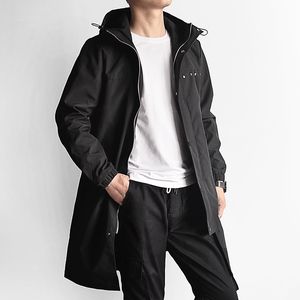 Men's Trench Coats Plus Size Men's Long Trench Coat Spring Autumn Black Grey Windbreaker Men Hooded Jacket Casual Outfits 6XL 7XL 8XL 220826