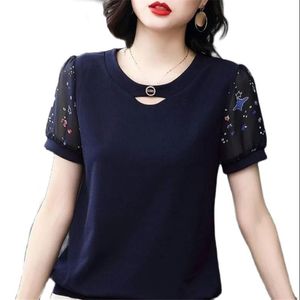Kadınlar bluz gömlekleri bahar yaz kadınlar Kore moda bluz ekleme baskısı yuvarlak boyunlu gevşek dm0070