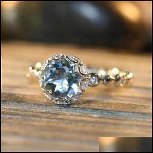 Уважительные кольца ювелирные изделия 2021 Sier Chic Blue Zircon Crystal Ladies Обручальная группа Ring Fashion Drop Drop Fpayc