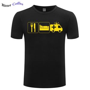 Uyku Paramedik Tshirt Yemek Hayat Kurtarma Ambulans Sürücüsü Tee Baskı Pamuk Kısa Kollu Marka Giyim Artı Boyut 220622